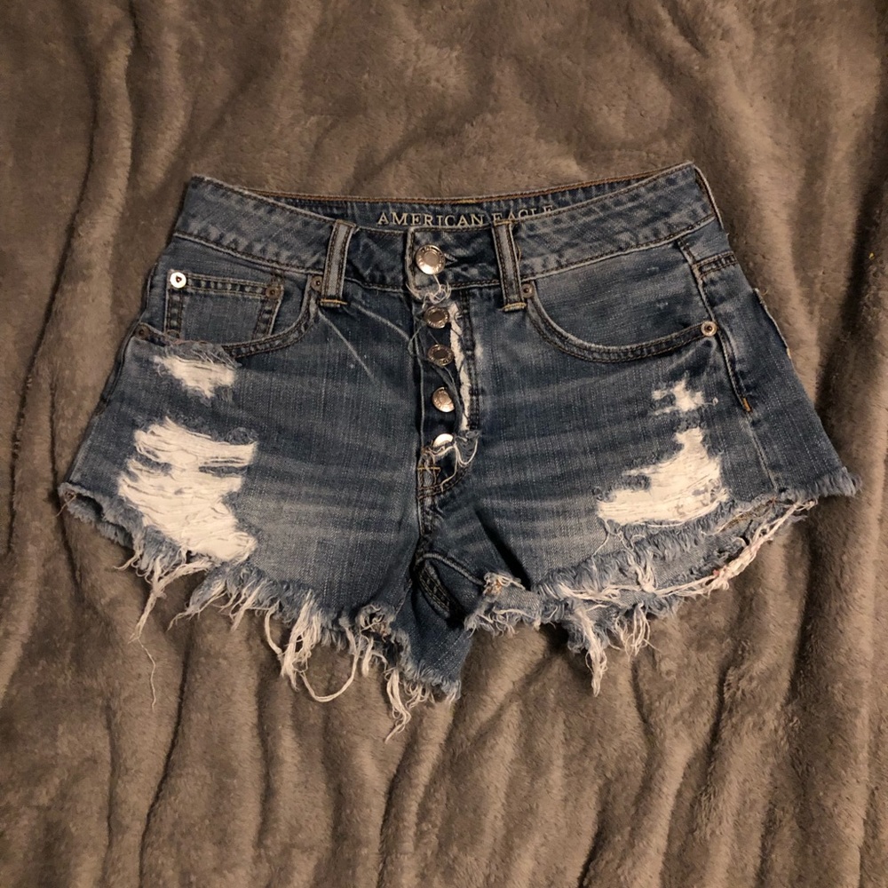Distressed Mid Rise AE Jean Shorts